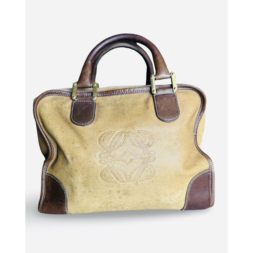 Loewe Amazona handbag  beige suede with brown leather trim